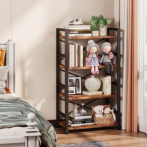 Homeiju Bookshelf, 4 Tier Small Bookcase, Organizers and Storage, Metal Small Bookcase, Rustic Book Shelf Organization and Storage for Living Room, Bedroom, and Home Office(Rustic Brown) - color: Rustic, size: 4 Tier
