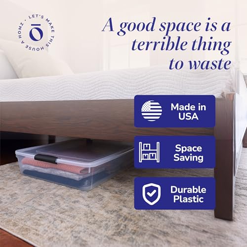 HOMZ 2-Pack Under Bed Storage, Clear Plastic Containers with Lids, 60 Quart, Gray Latch - Stackable Underbed Organizer Bins for Shoes, Bags, Clothes, and Towels - color: Gray, size: 60 Quart