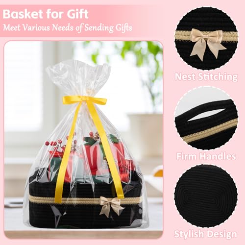 OIAHOMY Large Woven Storage Basket with Handles for Nursery Living Room Shelves, Bow Basket for Gifts Empty with Gift Bags and Ribbons for Baby Showers Pet Toy Bin - Black - color: Black