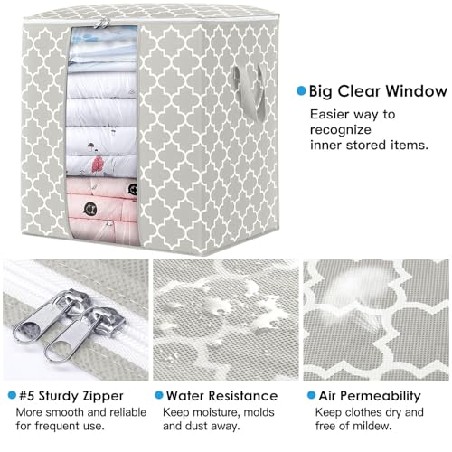 WISELIFE Storage Bags 2 Pack/100L Large Blanket Clothes Organization and Storage Containers for Comforters,Bedding, Foldable Organizer with Reinforced Handle, Clear Window, Sturdy Zippers,Lvory - color: Lvory, size: 2x 100L