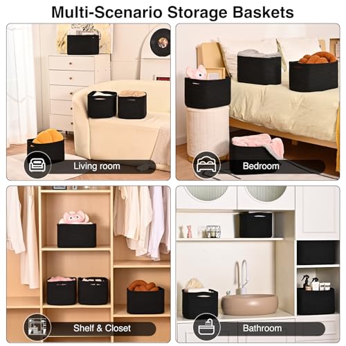 ICERZCZ Black Storage Baskets for Shelves, Small Storage Baskets for Organizing, Woven Cotton Rope Baskets for Storage, Book Basket, Decorative Shelf Basket, 12.5"Lx9.1''Wx7.9''H (4 Packs) Black - color: Black, size: 12.5"(l)×9.1"(w)×7.9"(h)