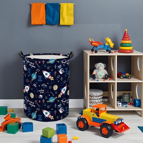 Kids Laundry Basket Baby Hamper for Nursery Boys Kids Hamper Cute Kids Toys Storage Bin Organizer Butterfly Room Decor for Home(Rocket Planet) - color: Rocket Planet