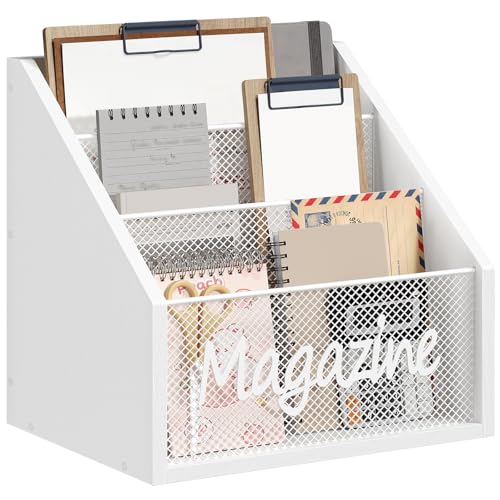 YATINEY Magazine Holder, Wood Magazine Rack Floor, Mail Organizer Countertop, Magazine Mail Holder Sorter, Record Holder for Magazines, Books, Newspapers, Tablets, White MR02WW - color: White