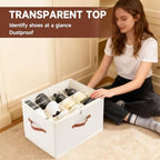 2-Pack Shoe Organizer for Closet, Foldable Shoe Storage Container with Adjustable Dividers & Clear Lid, Holds Up to 12 Pairs, Space-Saving Shoe Boxes, White - size: Medium