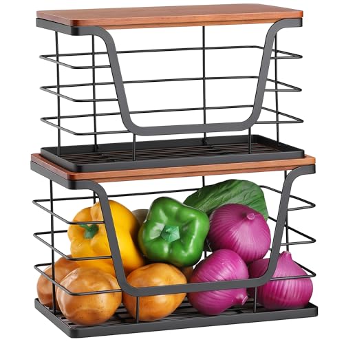 ALOCEO 2 Pack Stackable Storage Bins with Lids, Stainless Steel Extra Large Trash Bag Dispenser Roll Holder for Kitchen Sink, Laundry, Pantry Organizer and Storage, Walnut Black - color: 2-pack - Xl&l Walnut Black