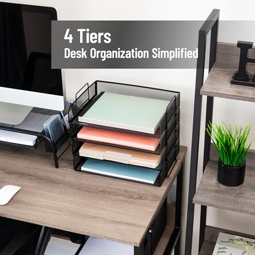 Mind Reader Stackable Paper Tray, Desktop Organizer, File Storage, Office, Metal Mesh, 4 Pcs., Black - color: Black, size: 13.3" x 9.8" x 11.3"