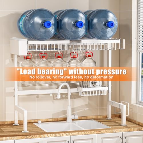 YKLSLH Over Sink Dish Rack - Extensible Large Drying Rack, Suitable for Most Sinks (26.57"-35"), Adjustable Metal Rack, Space Saving, White - color: White, size: 2 Tiers 3 Baskets