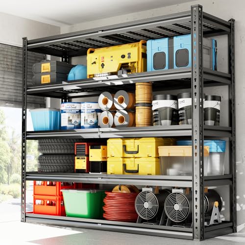 48" W Garage Shelves, 5-Tier Heavy Duty Garage Shelving Load 3030LBS, Adjustable Metal Storage Shelves, Wire Shelving for Warehouse,Industrial,Workshop,Basement, 48" W x 24" D x 72" H - color: Black-visible Hole, size: 48" W x 24" D x 72" H