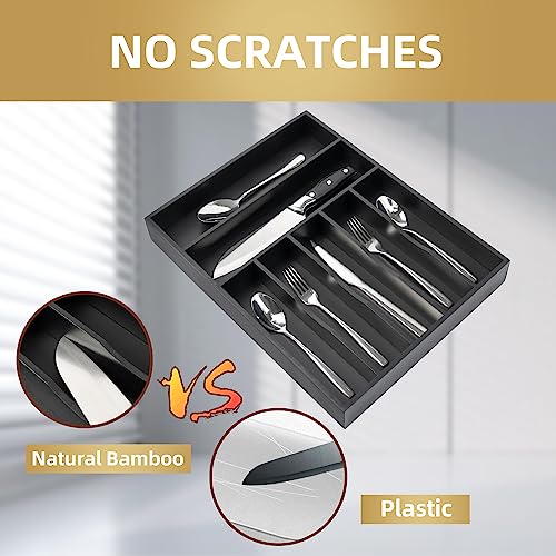Besilord Silverware Organizer Kitchen Drawer Organizer Utensil Organizer Bamboo Silverware Holder Cutlery Organizer in Drawer Flatware Organizer Tray(7 slots, Black - color: Black, size: 7 Slots