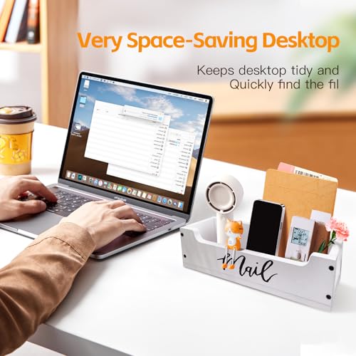 White Wooden Mail Organizer Countertop - Mail Organizer Wall Mounted, Office Mail Holder, Desktop Mail Basket for Counter, Letter Holder Box for Home Office Decor (White + Black, 3.15") - color: White & Black-2