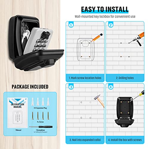 Key Lock Box for Outside, Sturdy Waterproof Wall Mount Lock Box for House Key, 12-Digit Combination Resettable Large Capacity Security Lockbox for Home, Garage, Office, Warehouse - color: A-Grey