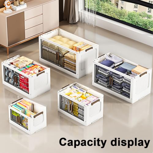 ETOYA 4-Tier Stackable Storage Bins with Lids, 23QT Stackable Closet Organizers and Storage with Wheels and Magnetic Doors, Foldable Plastic Storage Containers for Seasonal Clothes, Toys, Tools - color: Transparent