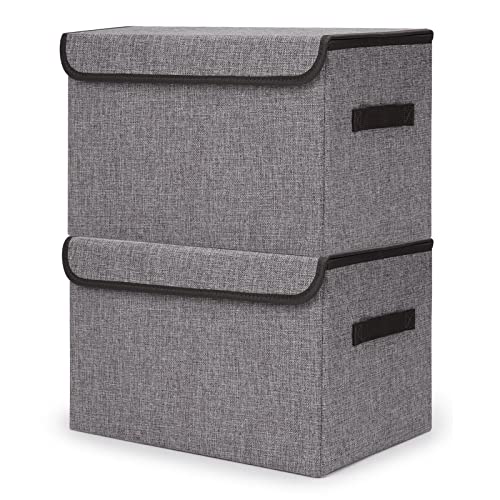 Bagnizer Large 42 Quarts Fabric Storage Bins with Lids [2-Pack] Linen Collapsible Foldable Storage Cubes, Closet Organizer Containers boxes with Handles for Home Office (16.7 x 12 x 12, Gray) - color: Gray, size: Large - 2 Pack