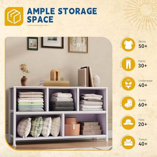 DWVO Dresser with 5 Drawers - Fabric Storage Tower, Organizer Unit for Bedroom, Living Room, Closets - Sturdy Steel Frame, Wooden Top (Purple) - color: Purple, style: 5-Drawer