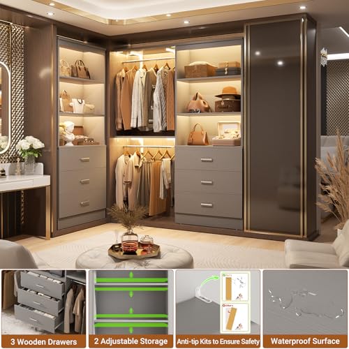 Aheaplus 23.6" Closet Drawers System, Wood Closet Organizer System with 3 Drawers, Modular Small Walk-in Closets Storage Unit, Grey (23.6" L x 13.8" W x 71" H) - color: Grey, size: 23.6''