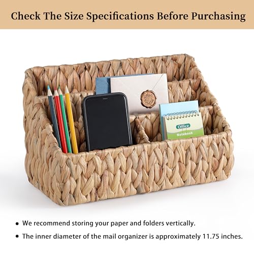 DINGTAI Natural Farmhouse Desk Organizers and Storage, Large Countertop Mail Holder, Tabletop Organizer (Water Hyacinth) - color: Water Hyacinth