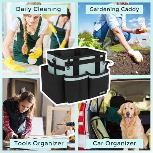 SCAVATA Compact Wearable Cleaning Caddy, Small Cleaning Supplies Organizer with Handle & Shoulder Straps for Housekeepers, Under Sink & Car Cleaning Tool Organizers Bag, Baby Blue - color: BabyBlue