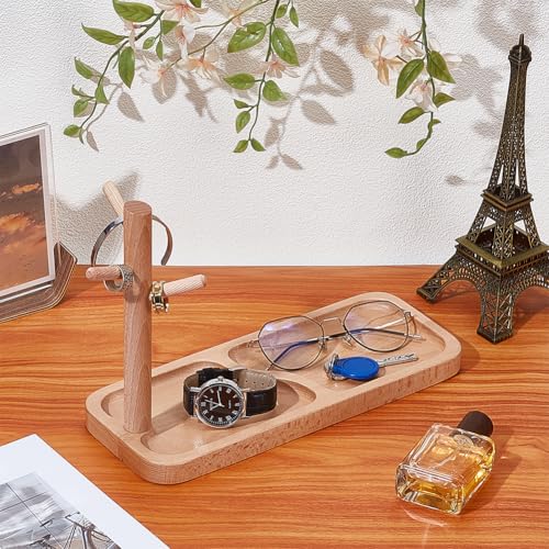 UNICRAFTALE Wood Key Tray for Entryway Table Wooden Jewelry Tower Holder BurlyWood Rectangle Wood Key Holder Hanging Organizer for Rings Phone Bracelets Watches 8.38"x11.8"x4.68"cm