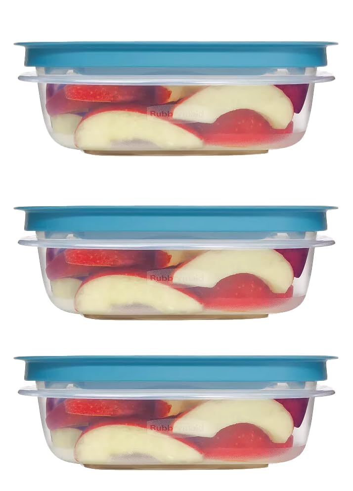 Rubber maid Storage Containers, Easy Find Lids, Teal, 3 cup, Flex & Seal, Leak Proof Lids, Food Storage Set, Clear Meal Prep Flex Containers, 3 Piece Set, Utenselux - size: 3 Cup