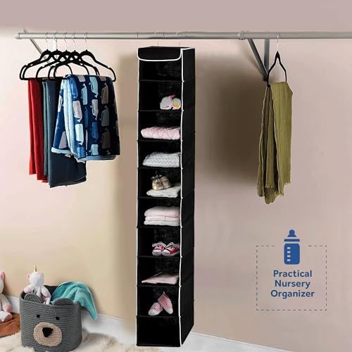 ZOBER Hanging Closet Organizer, 10-Shelf - Hanging Storage Organizer Shelves for Clothes, Towels, Toys - College Dorm Room, Nursery, & Home Closet - color: Black, size: 10-Shelf