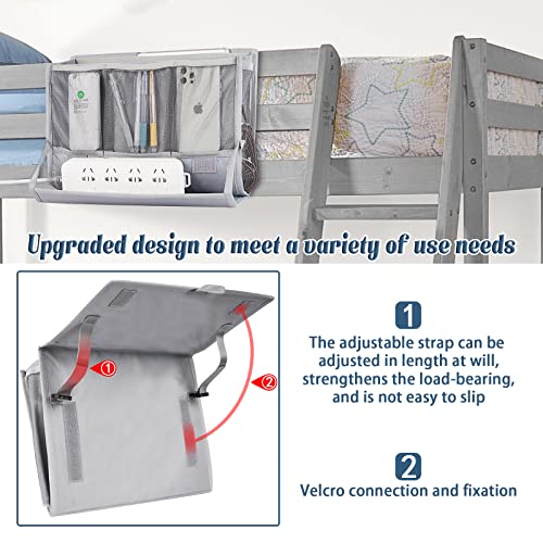 Bedside Storage Organizer with Power Strip Holder and Adjustable Straps Bed Hanging Bag for Home Bunk Bed Dorm Sofa (Light Gray) - color: Light Gray