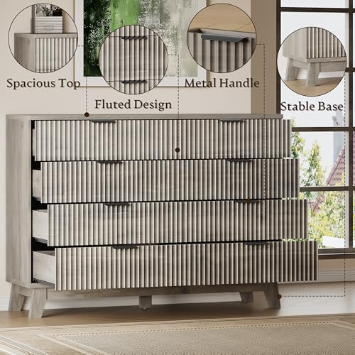 BORNOON 53" Tall Dresser for Bedroom, 8-Drawer Fluted Chest of Drawers, Modern Wood Highboy with Metal Slides and Handles, Anti-Tip Kit, Vertical Clothes Storage Organizer for Apartment, Closet - color: Rustic Drift, size: XL 8-Drawer
