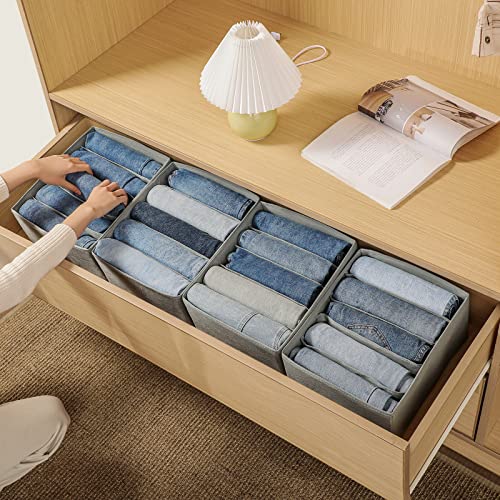 Jeans Drawer Organizers for Clothing, 5 Compartment Wardrobe Storage Box, Washable Clothes Organizer for Folded Clothes, Jeans, Pants, Leggings, t-shirts(Grey) - color: Grey