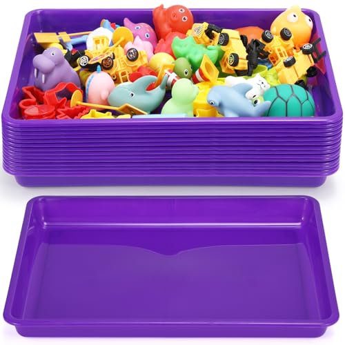 Maitys 15 Pcs Flat Plastic Trays 16.1 x 11.8'' Sensory Storage Paper Tray Stackable Classroom Bins for Office Home Organizer Crafts Supplies(Purple) - color: Purple