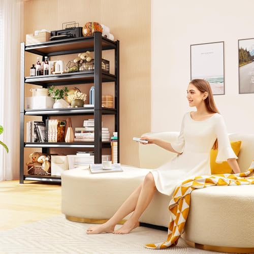 AOARGG 78"H-45.6"W Garage Shelving Heavy Duty Storage Shelves, Metal Adjustable Shelving Unit, Utility Garage Organizer Shelf for Basement, Pantry, Kitchen, Warehouse, 45.6"W x 19.7"D x 78"H - size: 5-Wood-19.7"Dx45.6"Wx78"H