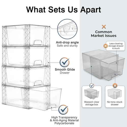 Bathroom Organizers and Storage Boxes 4pack, 7in Stackable Storage Drawers Plastic Simply Assembled Containers Bins Suitable for Cosmetics, Bathroom, Kitchen, Cabinets, and Snack Storage Boxes