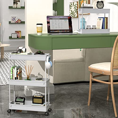 SPACEKEEPER Slim Rolling Storage Cart, 3 Tier Storage Organizer Laundry Room Organizer Mobile Shelving Unit, Multi-Purpose for Kitchen Office Bathroom Laundry Narrow Places, Gray - color: Grey