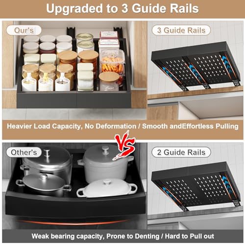 Pull out Cabinet Organizer,Expandable Width(11"-16"),Depth(17"-24") with 3 Rails,Roll out Drawers,No Drill Adjustable Slide out Shelves for Kitchen,Pantry,for Both Lip and Lip-Free Cabinets,Black(1PC) - color: Black, size: (11"W-16"W)X(17"D-24"D)