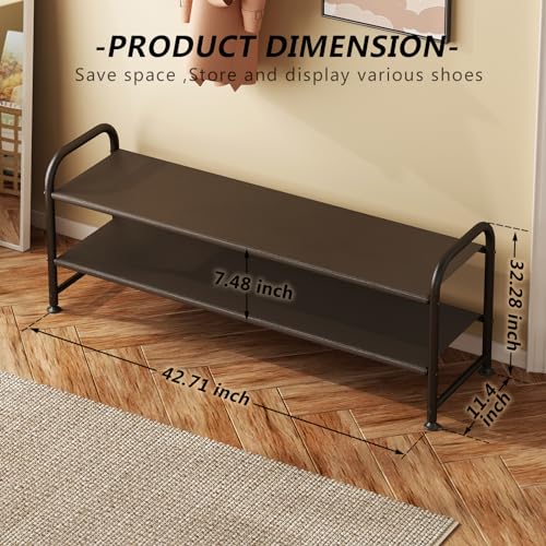 INGIORDAR Shoe Rack 2 Tier Long Storage Organizer Wide Metal Shoe Shelf for Closet Entryway Brown - color: Brown, size: 2 Tier