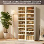 Foldable Shoe Organizer Storage Box, Portable Extra Large Folding Shoe Rack for Closet, Shoe Storage Box with Magnetic Transparent Door and Wheels, 9 Layers 18 Grids with 2 Big Grids - size: White 9 Layers-B