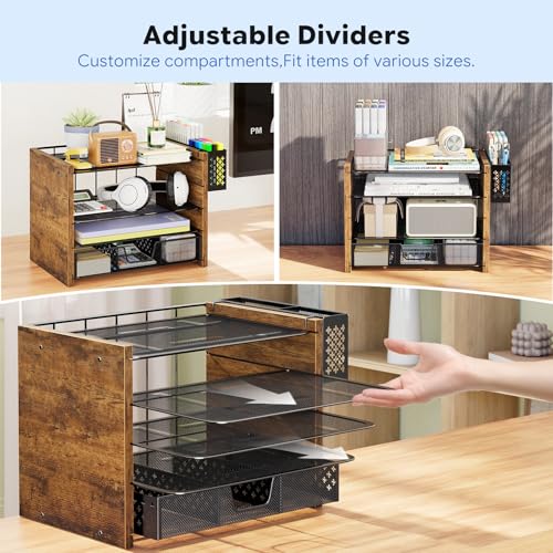 Simple Trending 5-Tier Paper Organizer Letter Tray, Wood Desk Organizers and Accessories with Drawer & Pen Holder for Home Office School