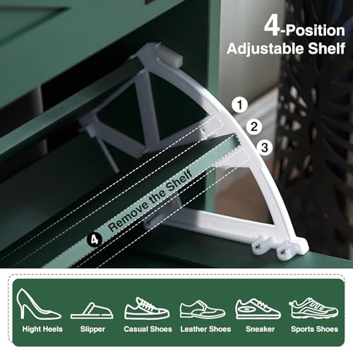 Barnyatoh Shoe Storage Cabinet,Farmhouse Shoe Organizer with 4 Flip Drawers & Barn Door Design,Freestanding Hidden Slim Narrow Shoe Rack Cabinet for Entryway,Foyer,Hallway,Green - color: Green, size: 4-Drawers