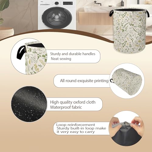 Green Herb Leaves Laundry Hamper,Rustic Wildflower Collapsible Laundry Baskets,Waterproof Oxford Cloth Laundry Room Organization for Bedroom,Bathroom,Nursery,16x20 Inch - color: Green Herb Leaves