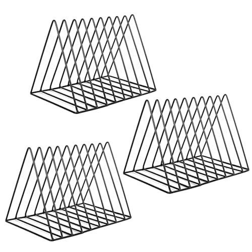 EASEPRES Vinyl Record Holder Storage, 9 Slot Metal Magazine Book Album Display Rack, Stylish Triangle Desktop File Sorter Organizer for Home Office, Black Pack of 3 - color: 3 Pack Black