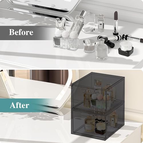 SpaceHacks 4 Pack Stackable Makeup Organizer and Storage, Acrylic Organizers，Clear Plastic Storage Drawer with Pull-Out Handles for Vanity, Undersink, Kitchen Cabinets, Pantry, Black - color: Black, size: 4 Pack
