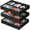Lifewit Under Bed Shoe Storage Organizer 3 Pack(12 Shoes Cells), 4.3 Inches Profile Fabric Shoes Container Box with Clear Cover, Foldable Storage Bag with 2 Handles, Fits 18 to 36 Pairs - style: 12 Shoes Cells