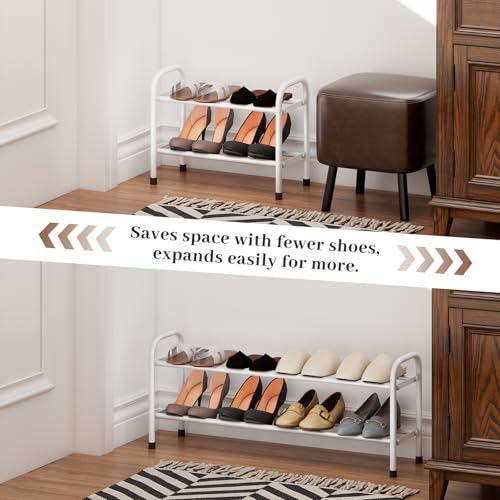 Expandable Shoe Rack, 2-Tier Metal Small Shoe Rack, Adjustable Shoes Organizer, Storage Shelf for Closet, Entryway, White - color: White, size: 2-Tier