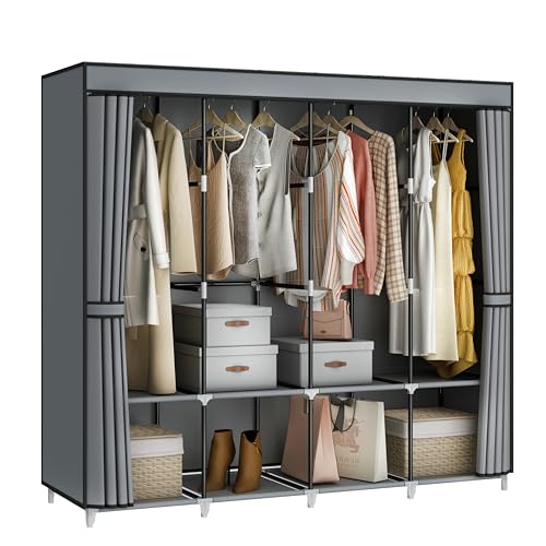 MOGELAFOO Portable Closet Wardrobe, 67-Inch Clothes Organizer with 4 Hanging Rods and 8 Shelves, Non-Woven Fabric Cover, Large Capacity Storage for Bedroom and Living Room, Grey - color: Grey, size: 67"W x 18"D x 66"H