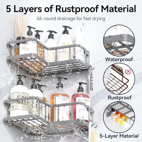 YASONIC Shower Caddy Corner, 3-Pack Adhesive Rustproof Stainless Steel Shower Shelves with Soap Holder, No Drilling Shower Organizer Corner for Dorm, Renters Bathroom, Grey - color: Grey, size: 3Pack