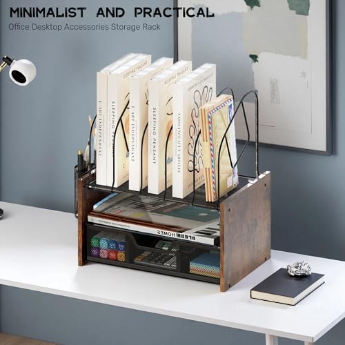Wood Desk Organizer - 2-Tier Desktop File Organizer with Drawer with Vertical File Holder, Wooden Paper Tray, Office Desk Organzier and Accessories for Papers, Mail, Notebooks, Stationery - size: 2 Tier Drawer with Vertical File Holder