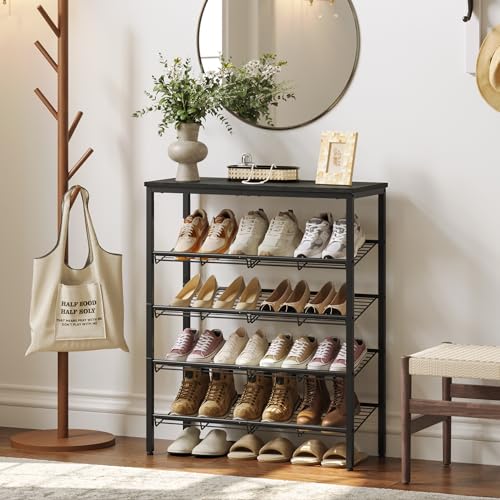 Nunsino Shoe Rack for Closet,5 Tier Shoe Organizer for Entryway,Shoe Shelf with Storage Shelves and Spacious Top,Max Holds 20 of Shoes,Black - color: Black, size: 5 Tier