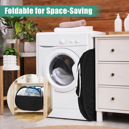 Collapsible Laundry Baskets, Tear Proof Pop Up Laundry Hamper with Large Capacity, Sturdy Foldable Laundry Basket, Easy to Carry Laundry Hamper for Home, Laundry Room, Bedroom, Dorm, Travel Black - style: Square Black