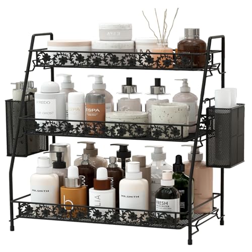 3-Tier Shelf Organizer,Large Size Storage Rack,Counter Organiztion for Countertop Organizer for Spice Racks Snacks in Kitchen/Sink/Bedroom/Living room/Office/Plant Full Metal - color: Grey