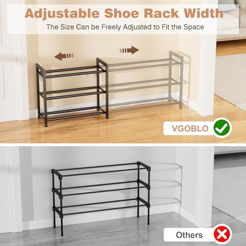 Expandable Shoe Rack - 18.5''- 47'' Adjustable Shoe Rack for Closet, 3 Tier Long Shoe Shelf Storage for 18 Pairs Shoe and Boot, Sturdy Metal Shoe Organizer for Entryway, Garage, Black