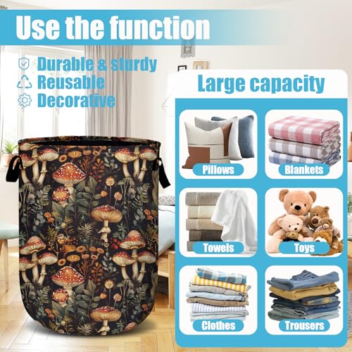Mushroom Weed Laundry Basket, Laundry Hamper Collapsible Oxford Cloth with Handle Clothes Toy Storage Bin for Bathroom Laundry Room Bedroom 15.7 X 20 Inch - color: Mushroom Weed