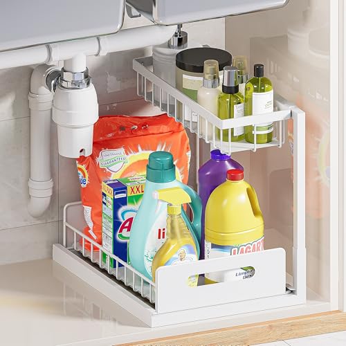 VUSIGN Under Sink Organizer and Storage, Slide Out Cabinet Organizer, Pull Out Sink Shelf for Kitchen Bathroom Laundry, White, 1 Pack - color: White, size: 1 Pack